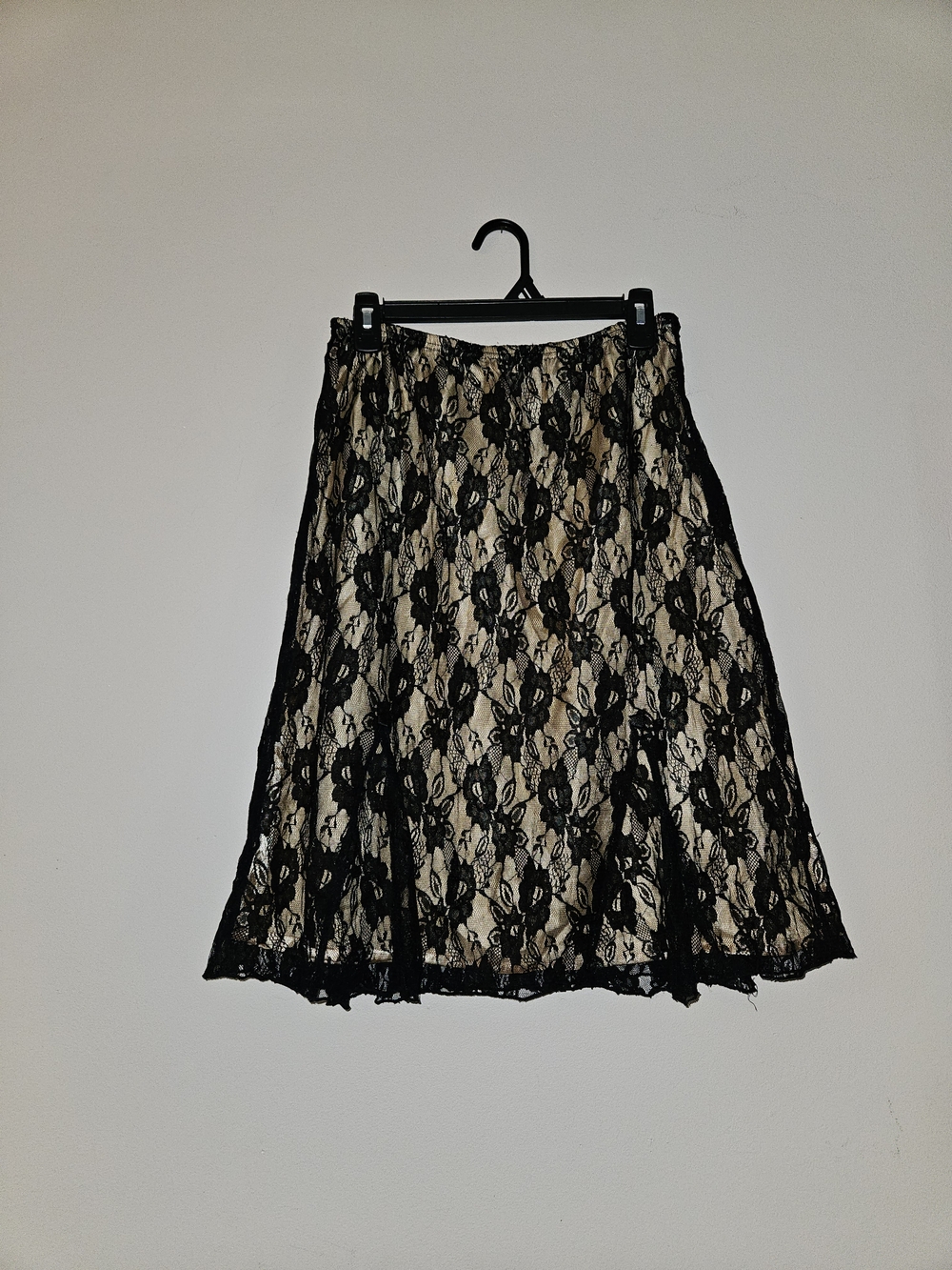 Black Lace Overlay Skirt with Nude Lining